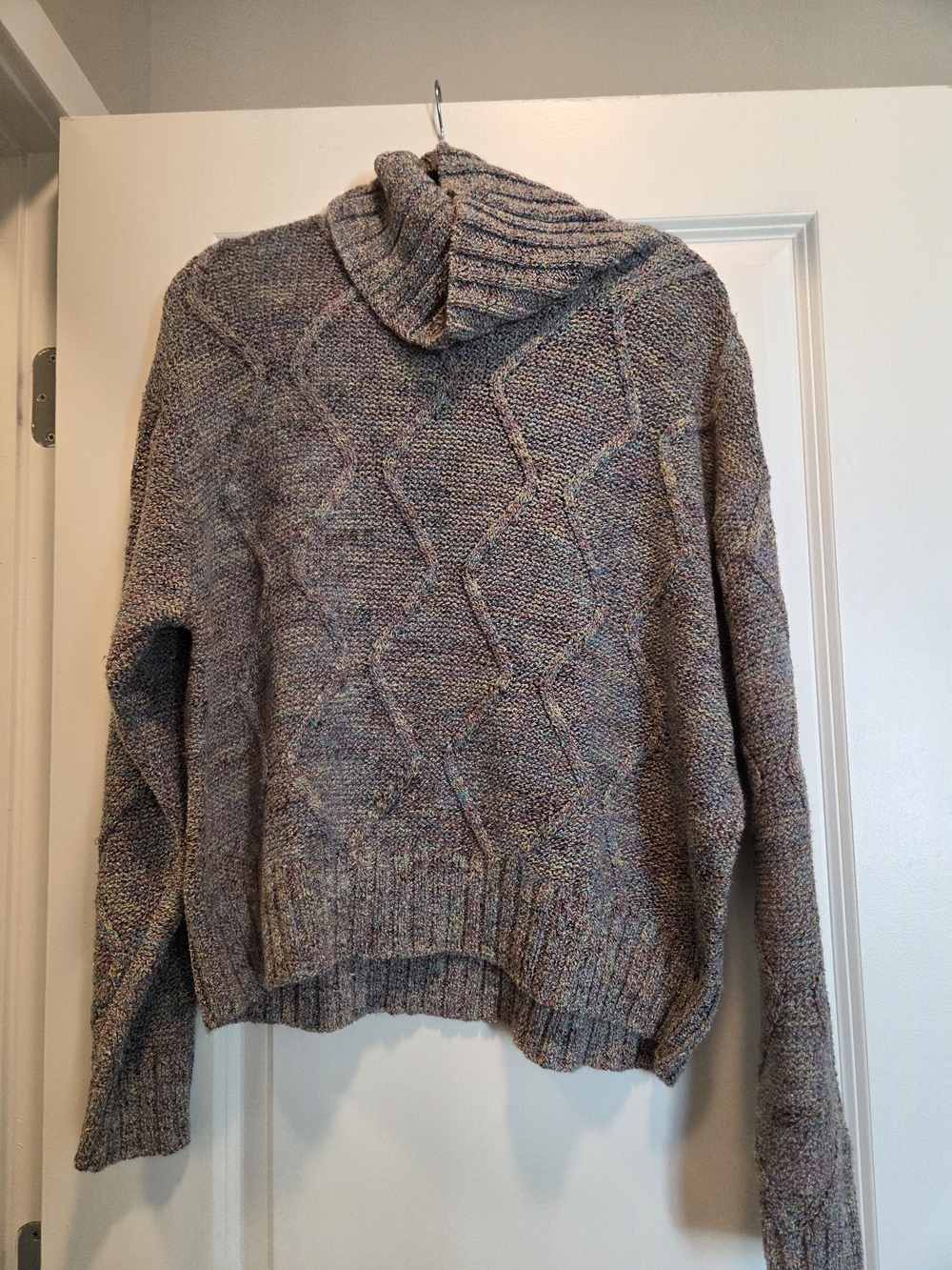 Barry Bricken Multicolor Cable Knit Turtleneck Sweater XL